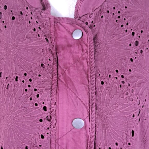 Free People Daisy Jane Size Medium Embroidered Eyelet Bomber Jacket Raspberry - Picture 3 of 16